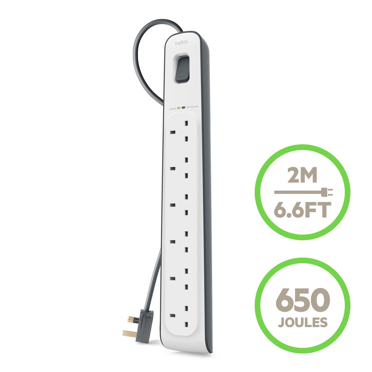 Belkin 4 Way/4 Plug 2 m Surge Protection Extension Lead Strip, White