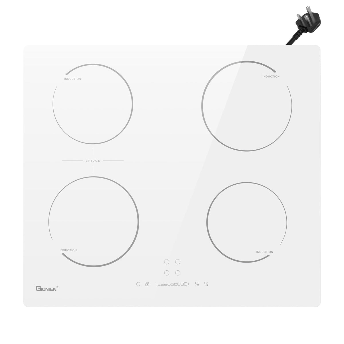 GlONlEN Plug-in Induction Hob 13 Amp 2800W,60cm Integrated Electric Cooktop with Bridge Zone, 4 Cooking Rings Cooker GIT470SP,Drop-in Ranges