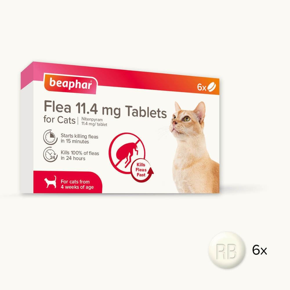 Beaphar - Flea Tablets for Cats & Kittens - 6 Treatment Pack - Rapid Knock Down of Fleas - Starts Killing Fleas in 15 Minutes, Kills 100% in 24hrs - Veterinary Medicine - For Cats from 4 Weeks Old