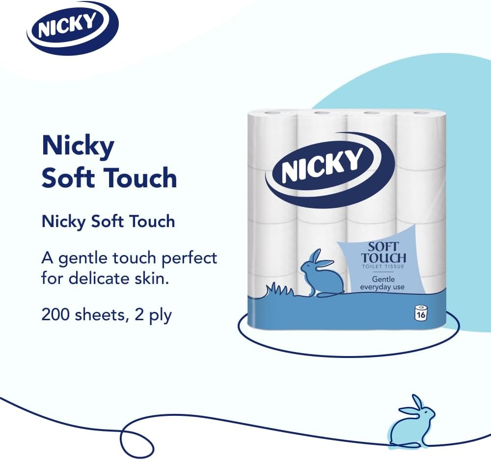Nicky Soft Touch, 16 Rolls of Toilet Tissue, 2-Ply
