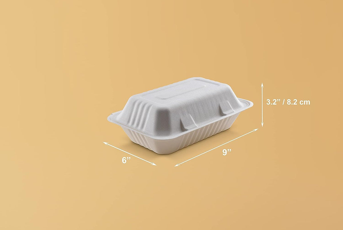 FOOGO Green 50pcs Clamshell Takeaway Boxes, 9x6 inch, 30oz / 900ml