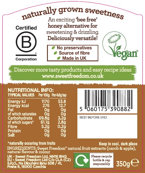 Sweet Freedom Raspberry Syrup 350 g (Pack of 1)
