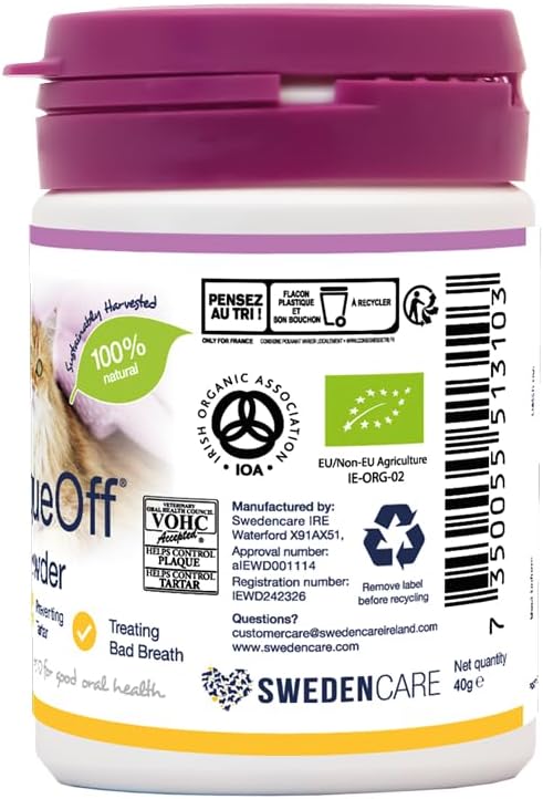 ProDen PlaqueOff 40g Dental Powder for Cats - 100% Natural, 4-Month Supply