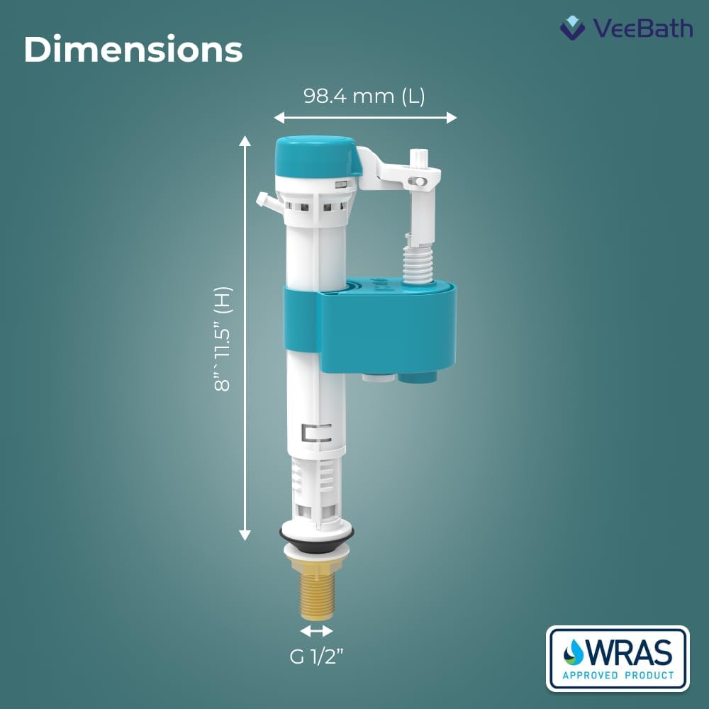 VeeBath Toilet Inlet Valve Bottom Entry, Inlet Float Valve 1/2 inch
