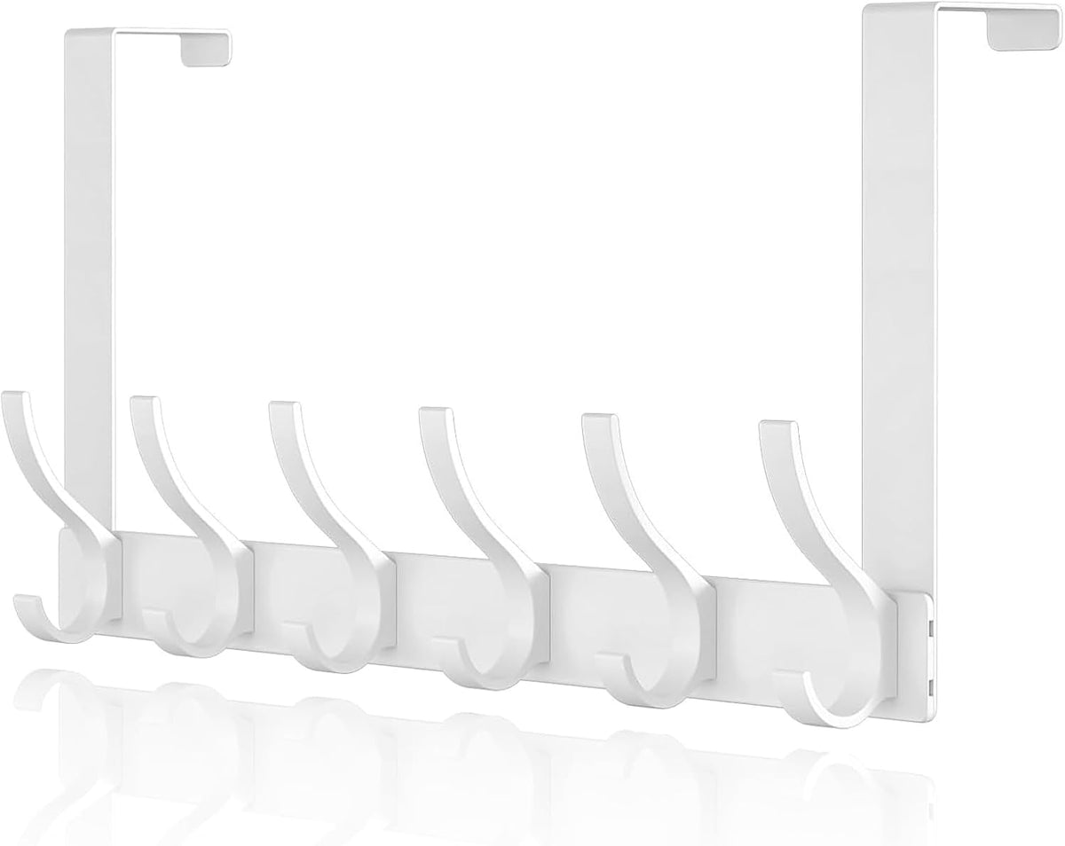 CASPLUS Over Door Hooks, Heavy Duty Over Door Hanger, 12 Door Hooks for Coats, Hats, Bags, Clothes, Towels, White