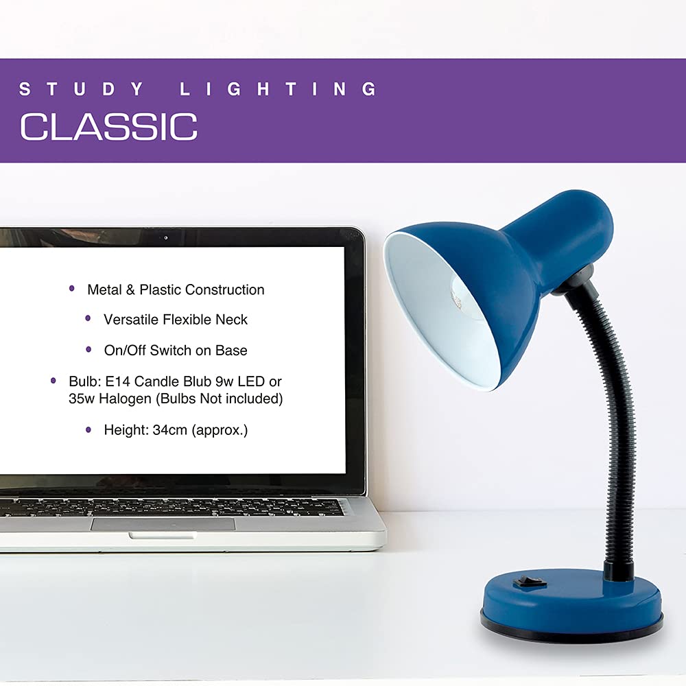 HOMELIFE 35w 'Classic' Flexi Desk Lamp with Versatile Flexible Neck - Integral On/Off Switch - Approx. 34cm Height - L958BK - Onyx Black
