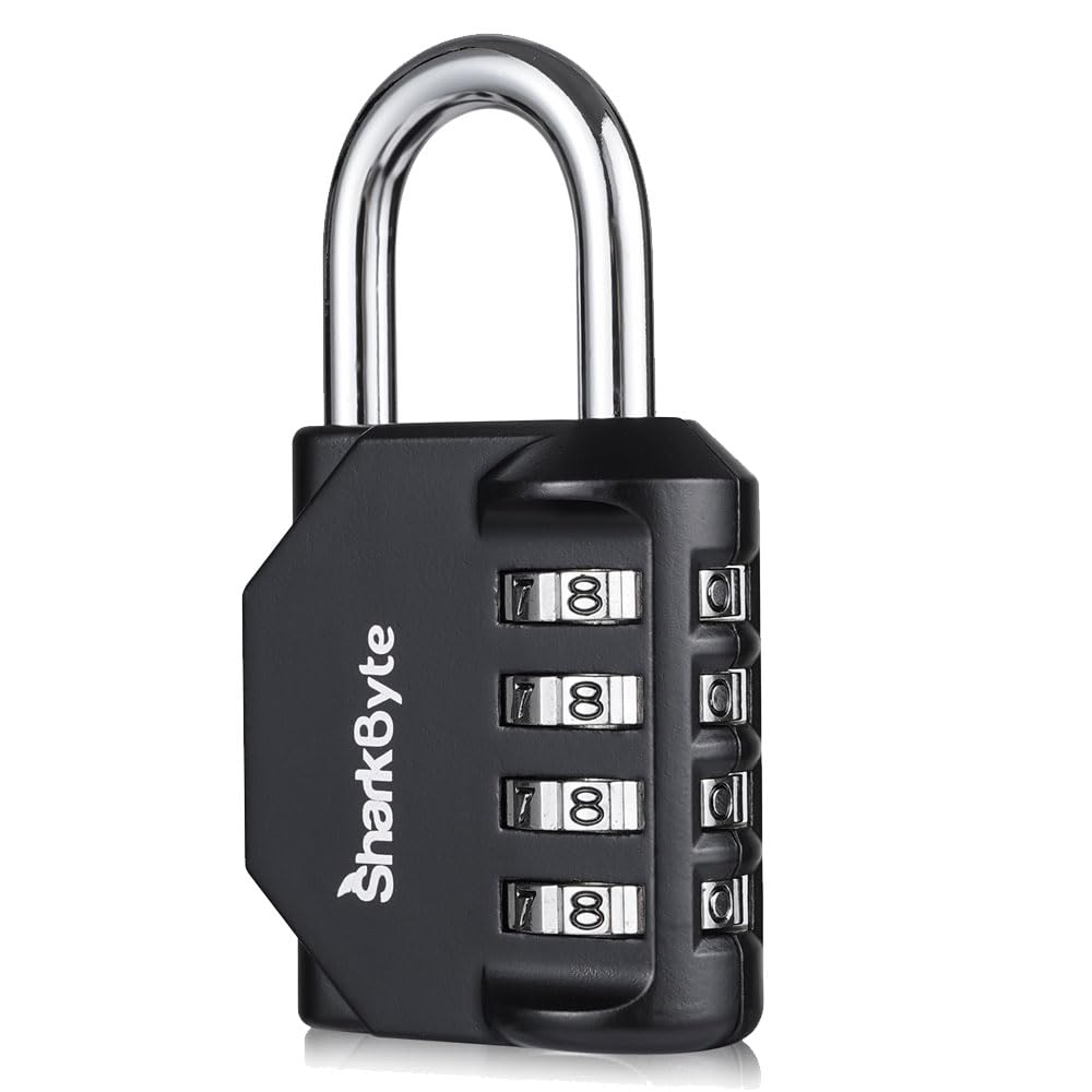 SharkByte Heavy Duty Combination Padlock – 4-Digit Weatherproof Outdoor Lock with Stainless Steel Shackle, Anti-Rust Resettable Code for Gym, School, Locker, Shed, Toolbox, Gate & Warehouse - Red
