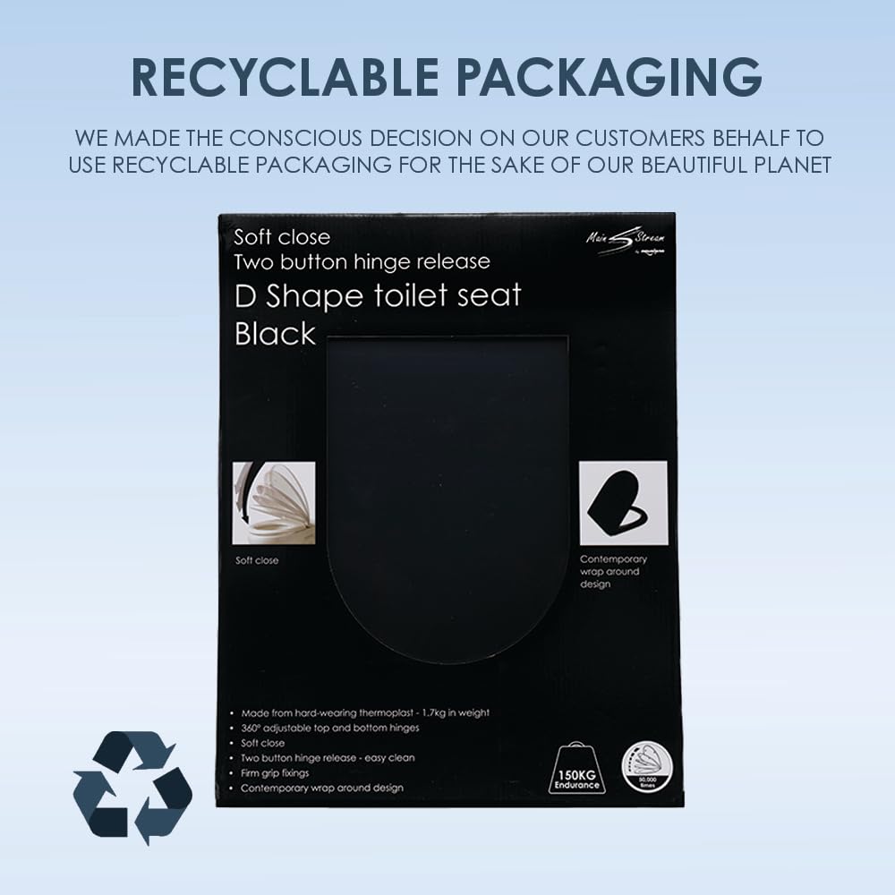 AQUALONA® Premium Thermoplastic Toilet Seat Soft Close Hardwearing Seat with Two Button Hinge Release D Shaped Easy to Clean Simple Installation Top and Bottom Fittings (White - D Shape)
