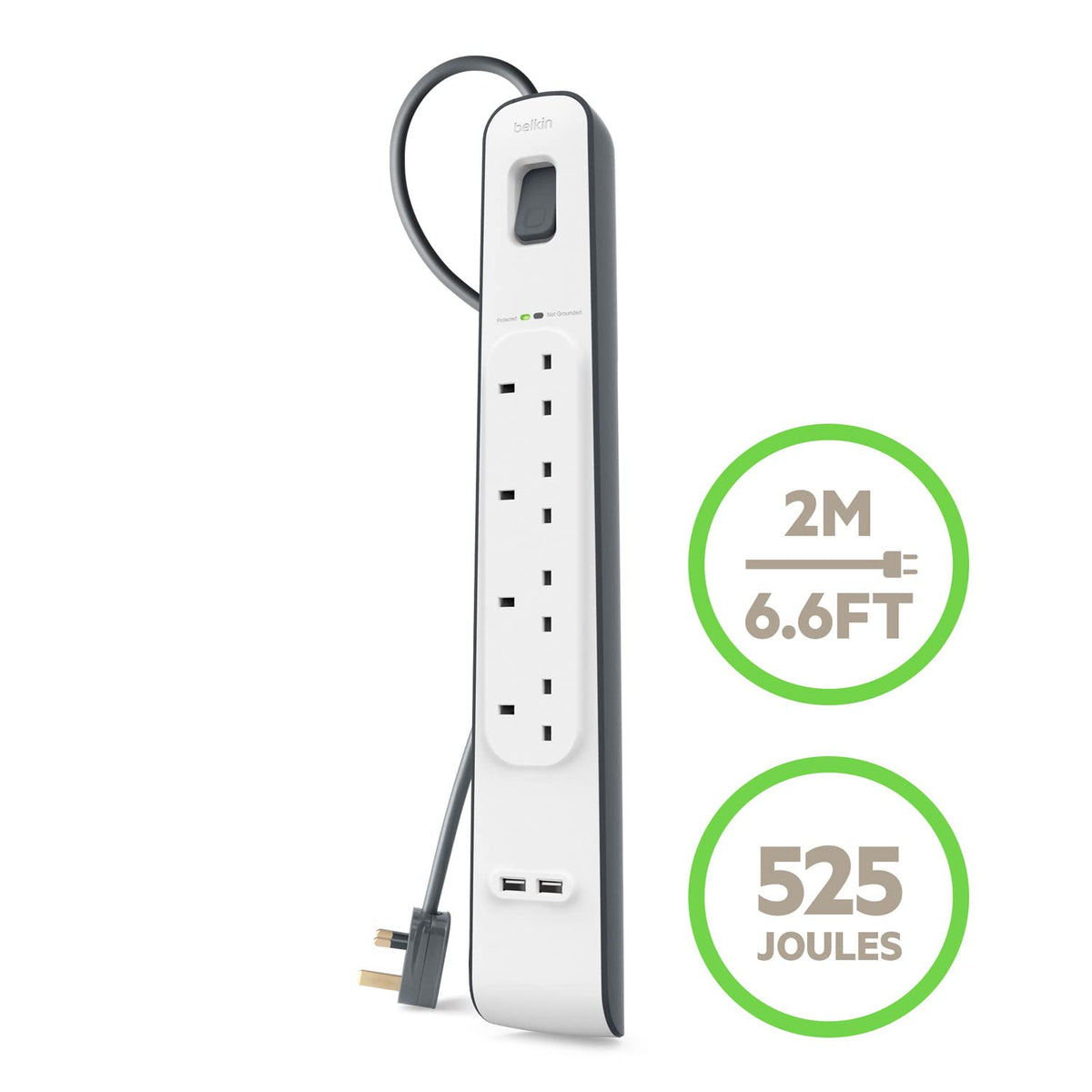 Belkin 4 Way/4 Plug 2 m Surge Protection Extension Lead Strip, White