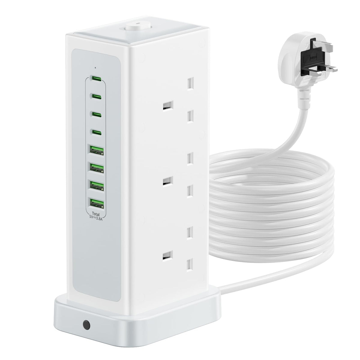 Tower Extension lead with USB Slots,6 Way Plug Extension Socket 3 Metres