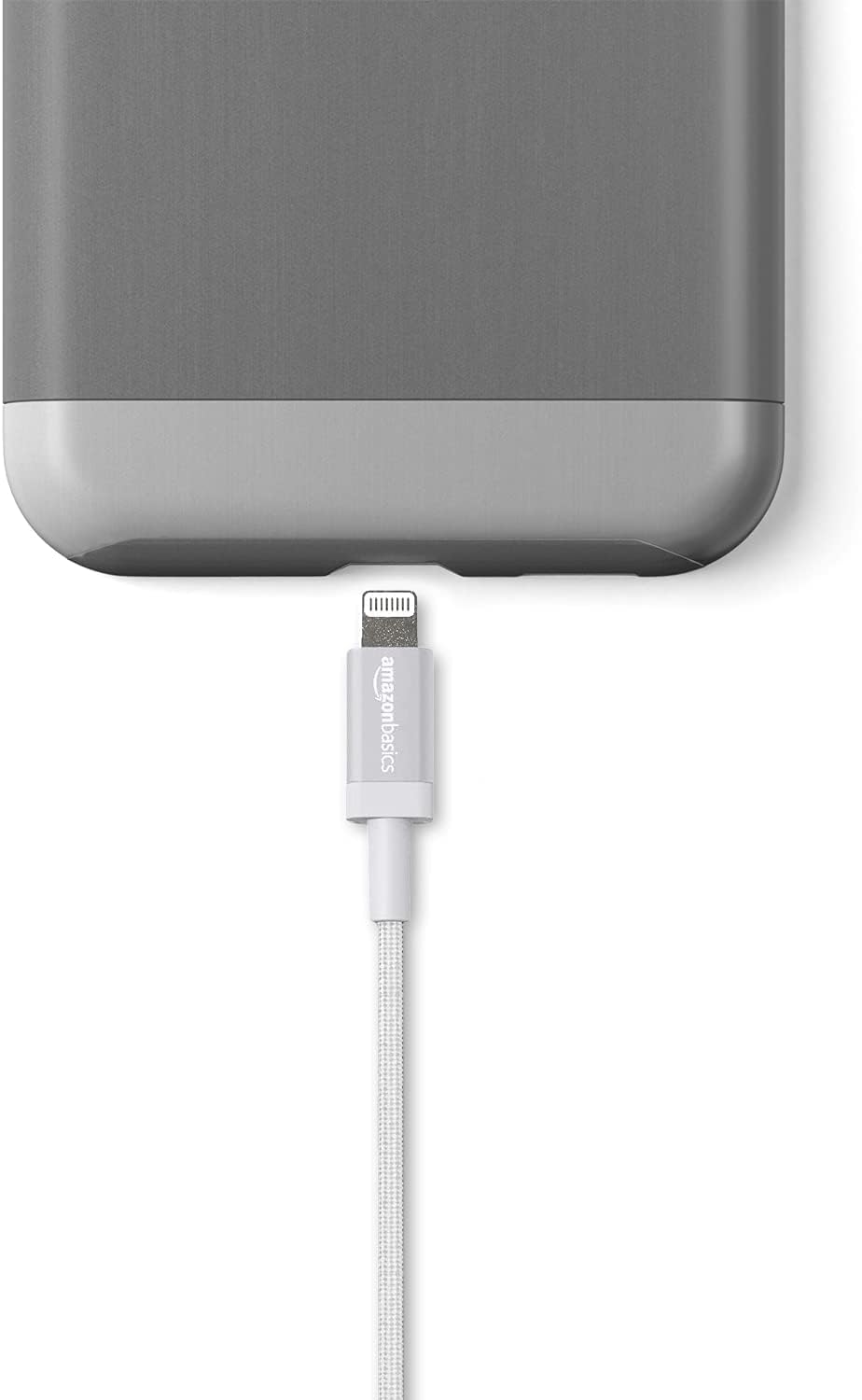 Amazon Basics USB-A to Lightning Charger Cable, Nylon Braided Cord, MFi Certified for Apple iPhone 14 13 12 11 X Xs Pro, Pro Max, Plus, iPad, 0.9 m, Silver