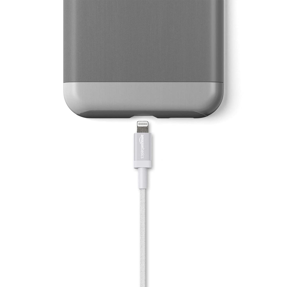 Amazon Basics USB-A to Lightning Charger Cable, Nylon Braided Cord, MFi Certified for Apple iPhone 14 13 12 11 X Xs Pro, Pro Max, Plus, iPad, 0.9 m, Silver