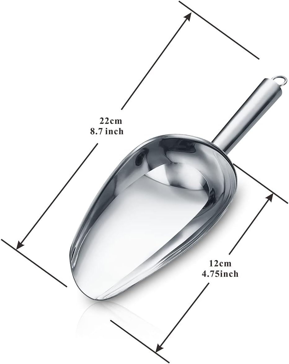 Berglander Stainless Steel Ice Scoop 6 OZ, Multipurpose Scooper for Kitchen, Bar, Party, Wedding, Pet, Animal, Dog Food, Beach Shovel (Silver)
