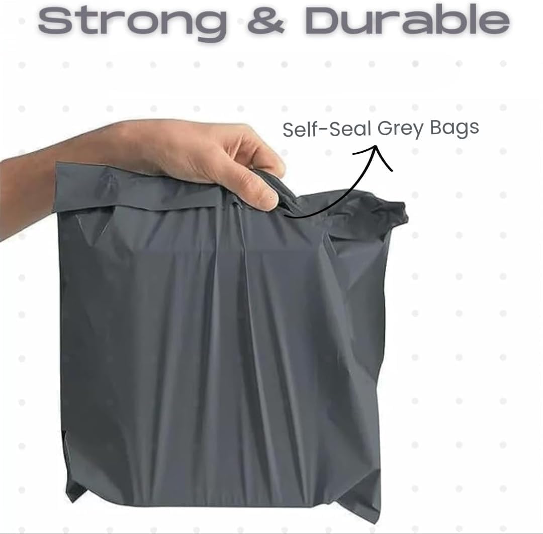 100 Pcs Grey Mailing Bags 12x16 Inch, Self-Seal Poly Postal Envelopes for Parcels, Medium Postage Packaging 305mm x 407mm