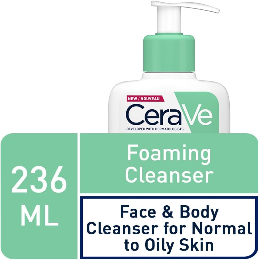 CeraVe Foaming Cleanser for Normal to Oily Skin with Niacinamide & 3 Essential Ceramides, Developed with Dermatologists, Gently Cleanses & Removes Excess Oil, Fragrance-Free