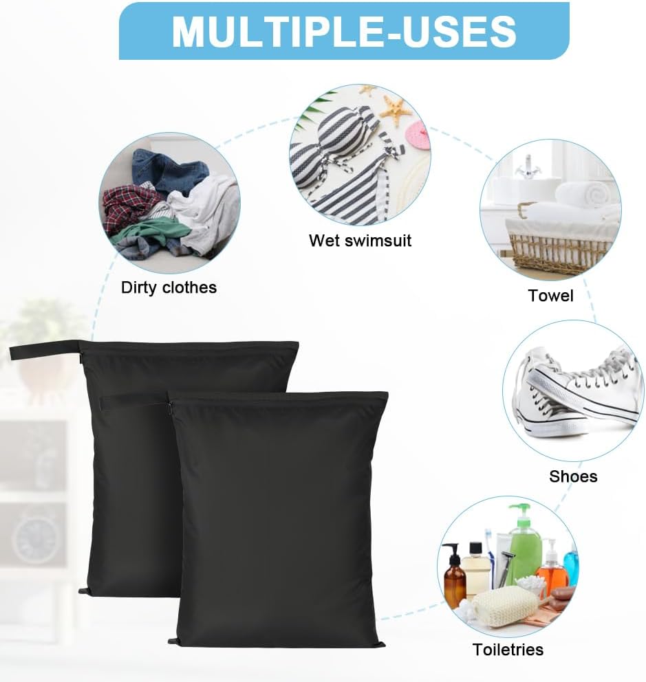 2PCS Wet Bags for Baby Items, Wet Swimsuits, Beach, Camping(Black)