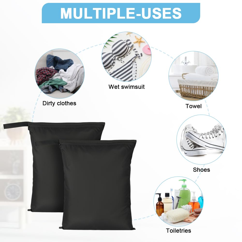 2PCS Wet Bags for Baby Items, Wet Swimsuits, Beach, Camping(Black)