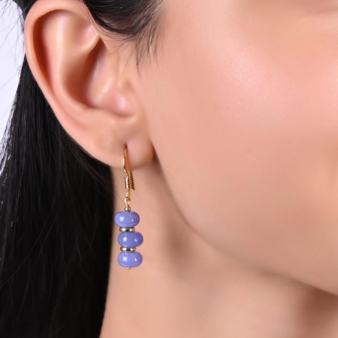 Gempires Natural Gemstone Rondelle Bead Earrings for Women | 8mm Beaded Drop Dangle Earrings | Gold Plated Hypoallergenic Hook Jewelry | Handmade Lightweight Crystal Earrings