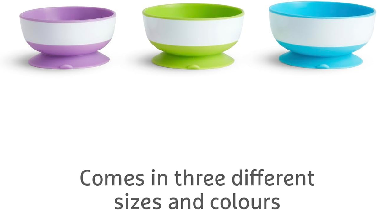 Munchkin Stay Put Baby Suction Bowl Set| Baby Bowls for Weaning| Baby Feeding Suction Dish Pack| for Babies & Toddlers 6 Months+|BPA Free Weaning Set for Babies| Microwave/Dishwasher Safe | 3 Pack