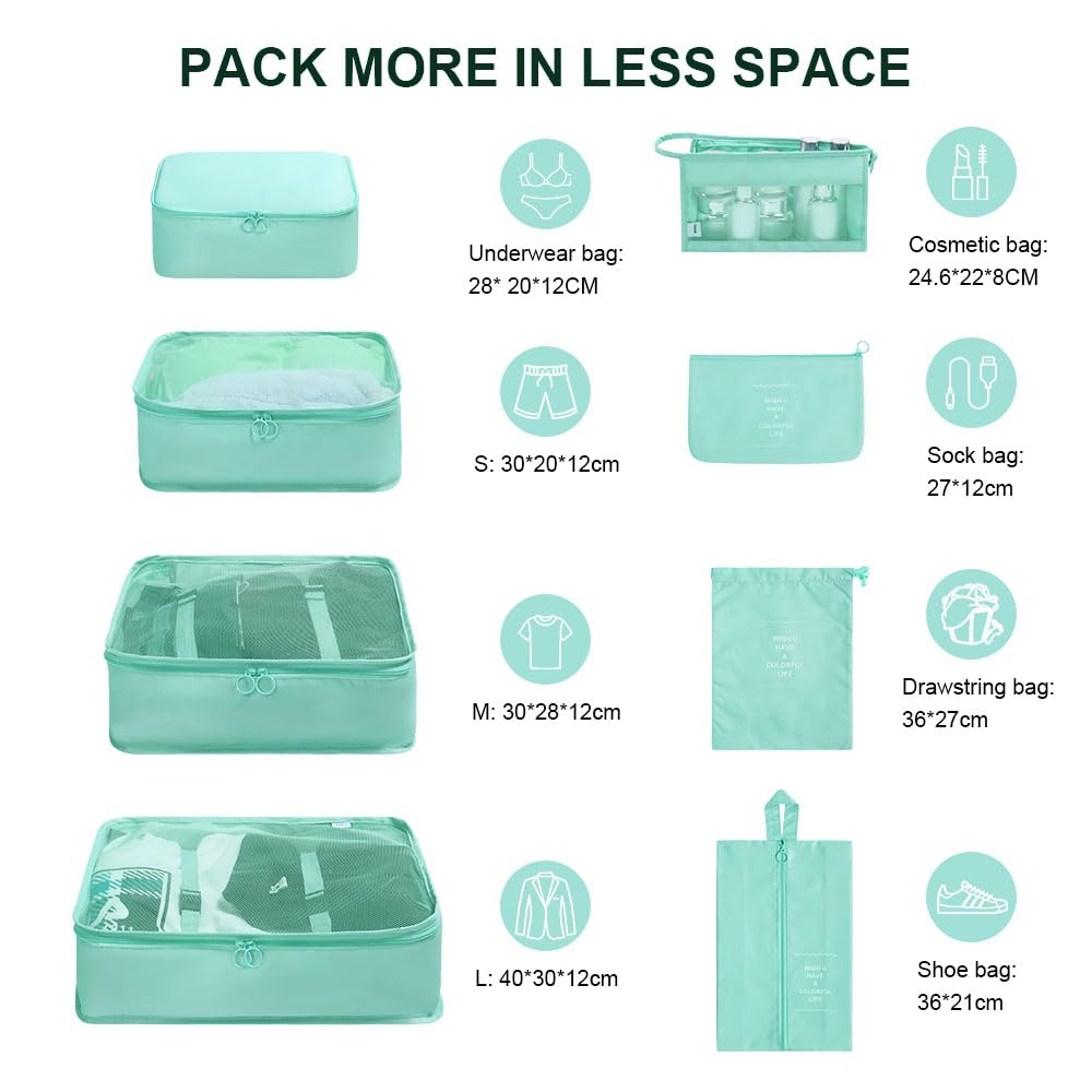 OSDUE Packing Cubes for Suitcase, 8PCS Thickening Travel Organiser Packing Bags Lightweight Travel Accessories Organizers Essentials Clothes Shoes Cosmetics Toiletries Storage Bags