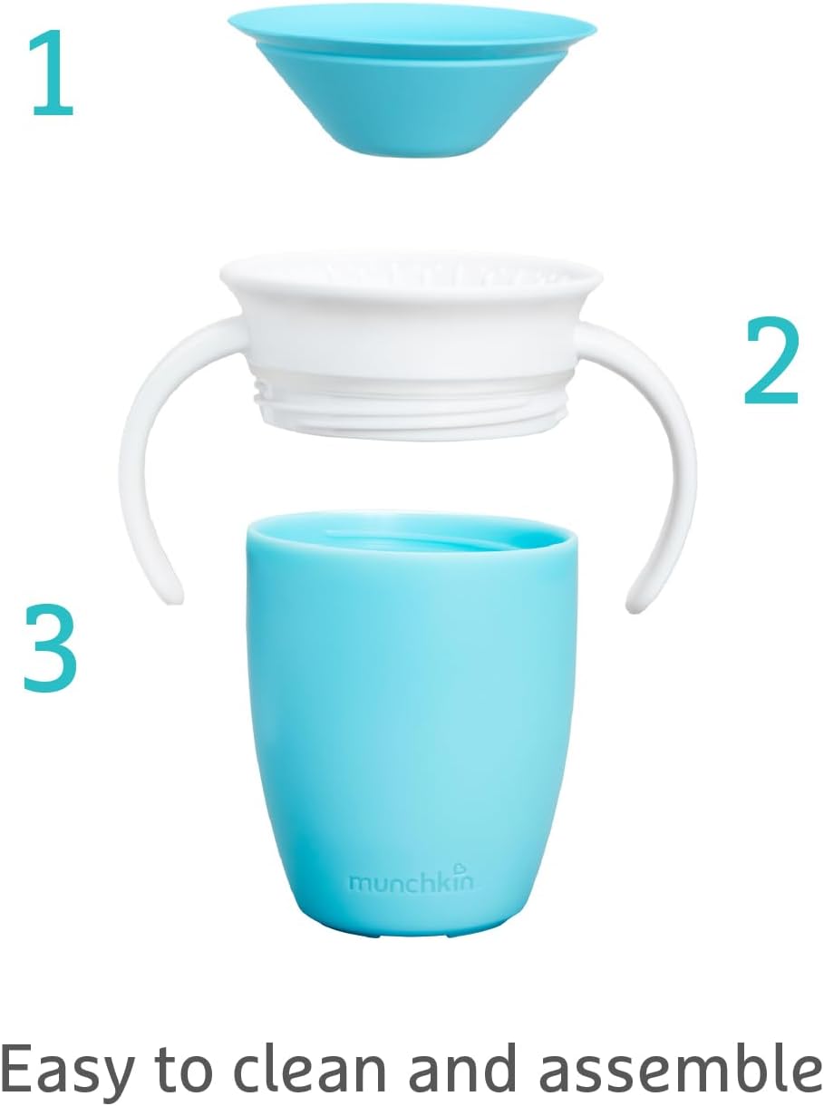 Munchkin Miracle 360 Sippy Cup | Trainer Toddler Cup | BPA Free Baby & Toddler Cups w.Handles | Non Spill Cup | Dishwasher Safe Baby Cup | Leakproof Cup | 6+ Months| 7oz/207ml | 2 Pack | Blue/Green
