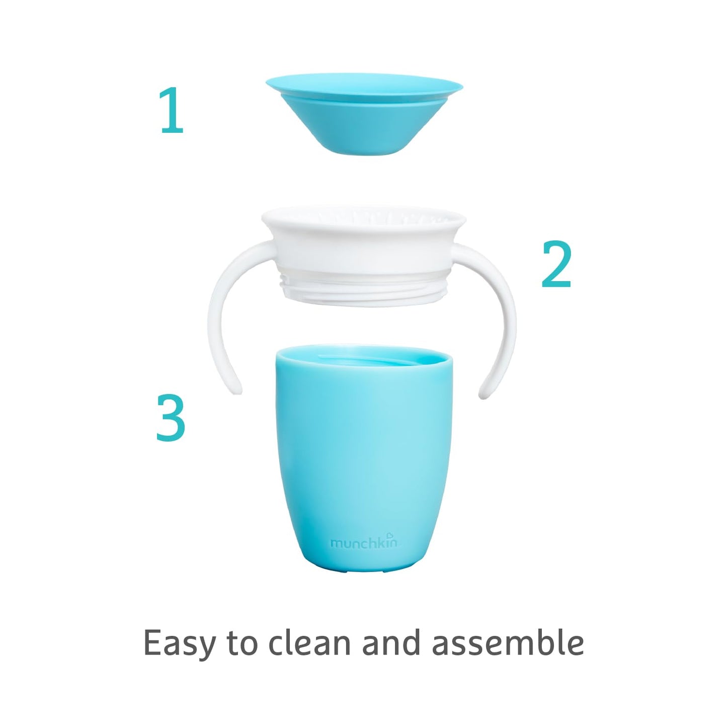 Munchkin Miracle 360 Sippy Cup | Trainer Toddler BPA Free Baby & Toddler Cups w.Handles | Non Spill | Dishwasher Safe Baby | Leakproof | 6+ Months| 7oz/207ml | 2 Pack | Blue/Green