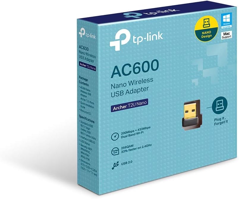 TP-Link Archer T2U Nano AC600 WiFi Dongle, Nano USB WiFi Adapter for PC