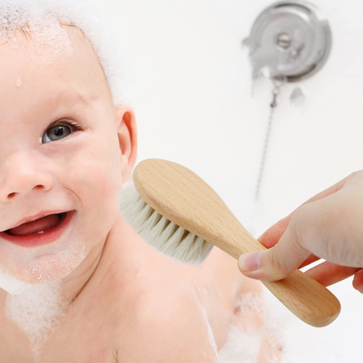 3PCS Baby Hair Brush with Wooden Handle and Comb Set for Newborns & Toddlers | Natural Soft Goat Bristles l Wood Comb l Green Cradle Cap Brush | Ideal for Cradle Cap