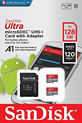 SanDisk 128 GB Ultra microSDXC cards (2-pack) + SD adapter up to 120 MB/s with A1 App Performance UHS-I Class 10 U1 (Pack of 2)