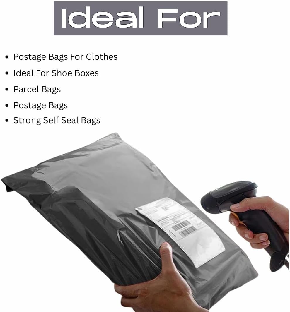 100 Pcs Grey Mailing Bags 12x16 Inch, Self-Seal Poly Postal Envelopes for Parcels, Medium Postage Packaging 305mm x 407mm