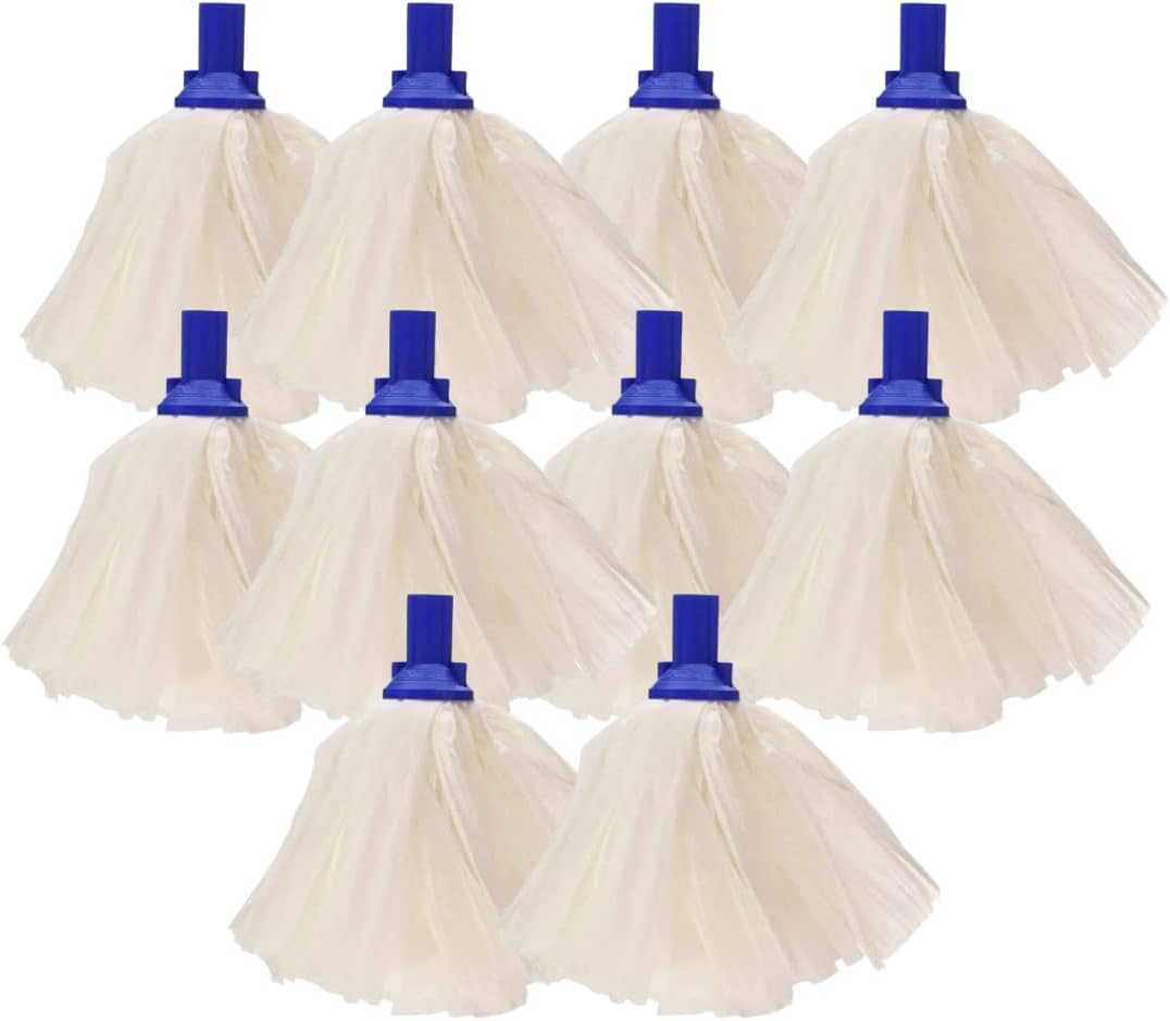 Avern Exel Mop Heads BIG White Push Socket Fit Mop Heads (Pack Of 10) Disposable Super Absorbent Heavy Duty Mops - Colour Coded - Robert Scott (Blue (10 Pack))