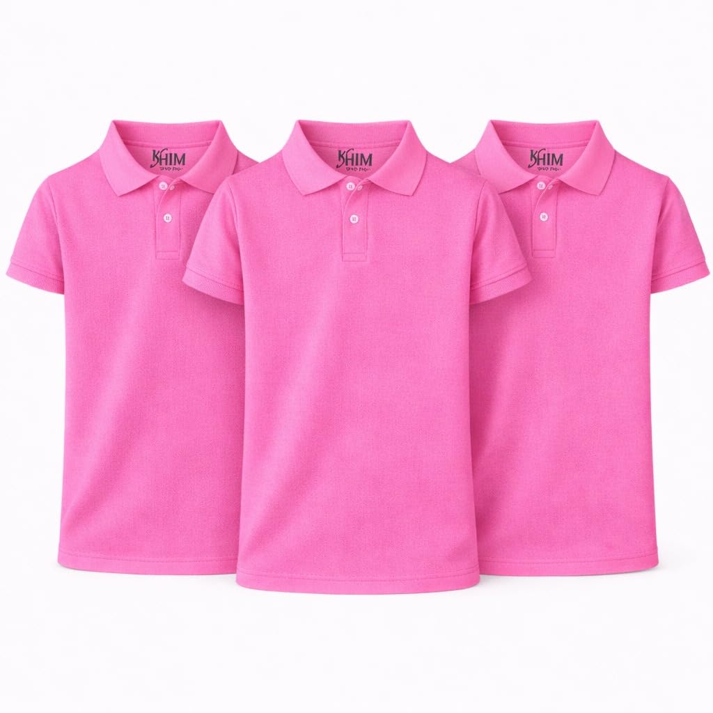 KHIM Unisex Polo Short Sleeve Polycotton Boys Girls School Uniform Plain Half Sleeve Shirts Sports Wear Indoor Outdoor