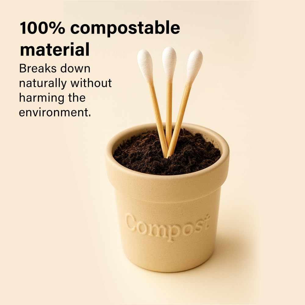 200 Pcs Bamboo Cotton Buds Eco Friendly Biodegradable Swabs with Soft Tips and Strong Stems Gentle Durable Sustainable and Natural Alternative to Plastic for Everyday Use