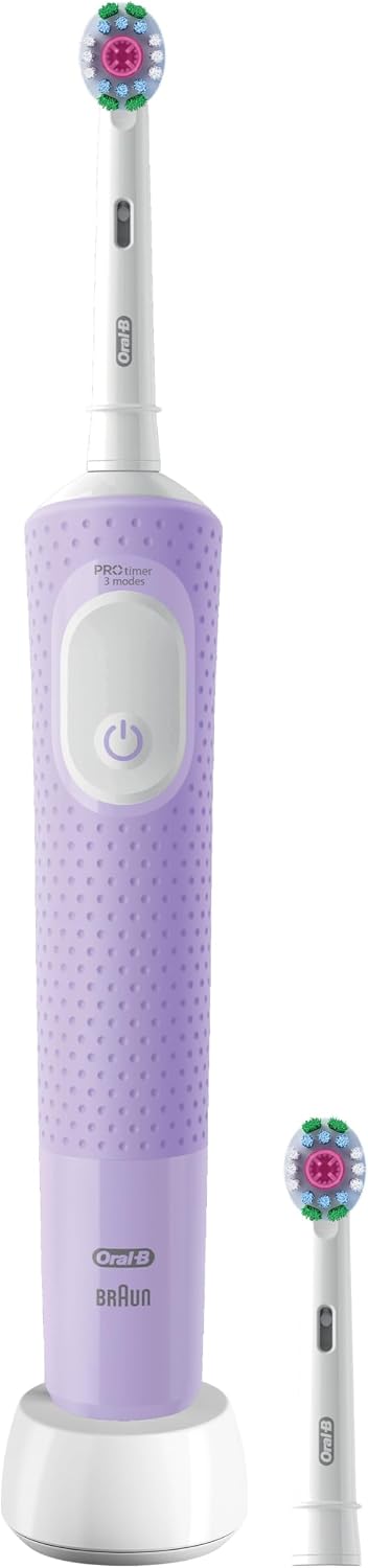 Oral-B Vitality Pro Electric Toothbrushes Adults, 1 Handle, 2 Oral B Electric Toothbrush Heads, 3 Brushing Modes Including Sensitive Plus, Rechargeable, 2 Pin UK Plug, Purple