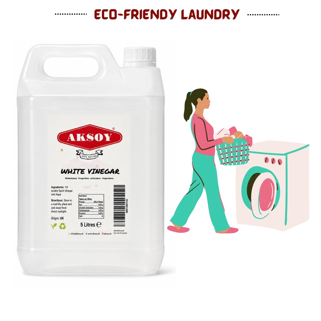 Aksoy Distilled White Spirit Vinegar 5L | Ideal for Cleaning, Pickling, Marinating, Cooking & Natural Weed Control – Multi-Purpose, Descaling & Odour Removal