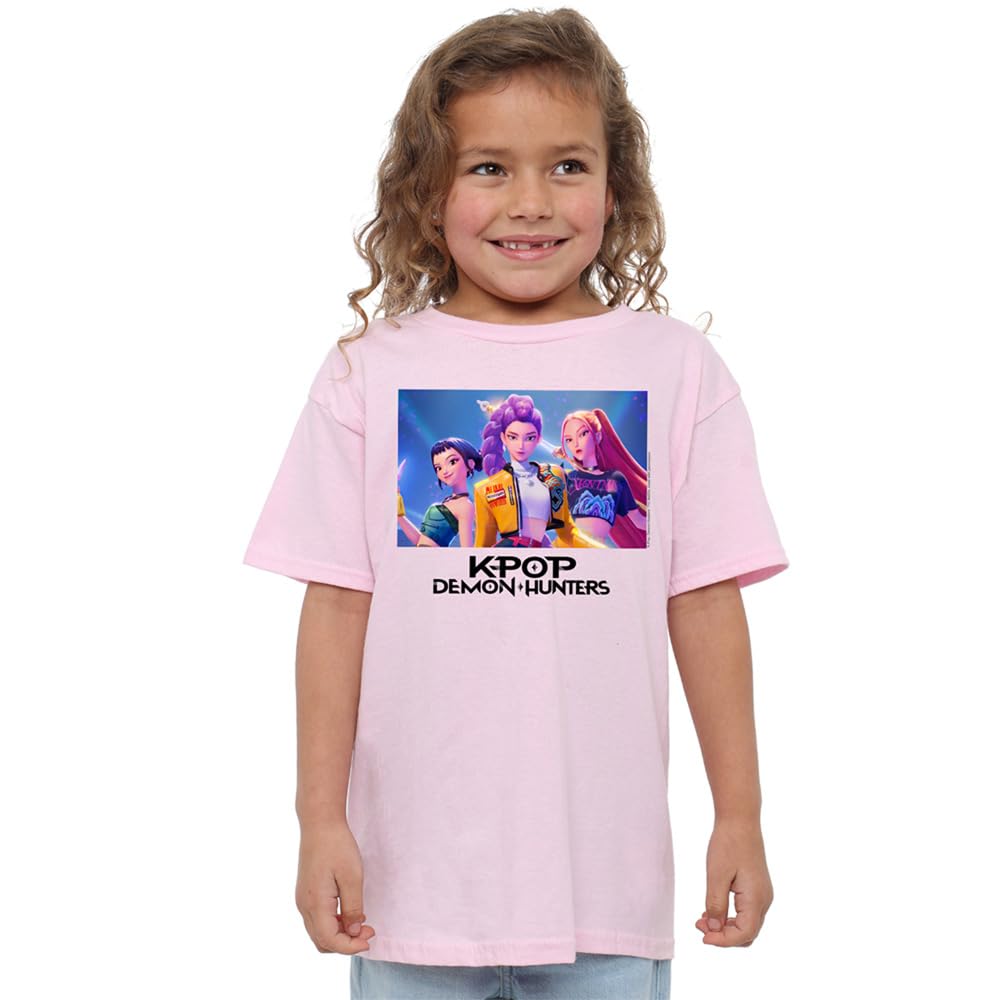 Kpop Demon Hunters Unisex Kids K-pop Demon Hunters - Heroic Huntrix Huntr/X Kids T Shirt, White T-Shirt (Pack of 1)