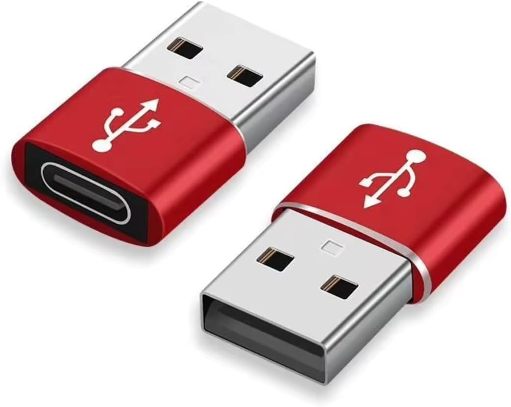 USB C to USB Adaptor, USB to USB C Adapter 2Pack, Type C Female to A Male Charger Cable Converter Compatible with Notebook, Tablet, Smartphone, iPad 10 Air 4 5,Apple 15 14 13 12 Pro Max (Red)