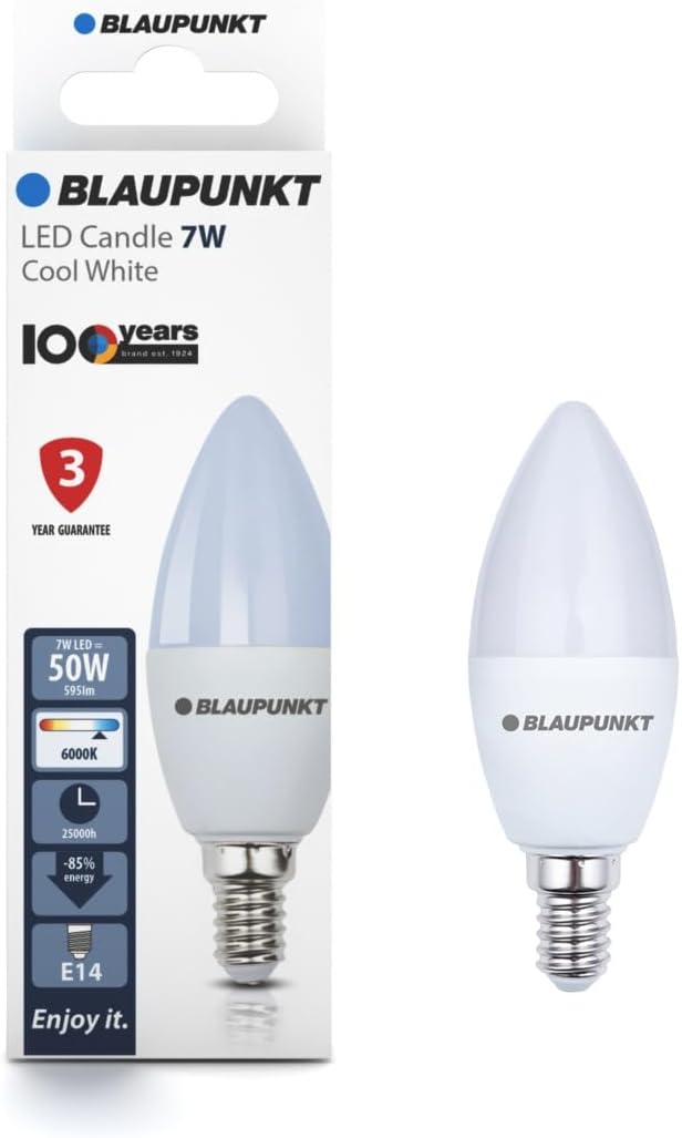 Blaupunkt E14 LED Light Bulb Candle Shape – 10W (Equivalent to 80W - 100W), 820 Lumens, 4000K Neutral White LED – Non‑Dimmable, E14 Screw Base, Energy‑Efficient Home Lighting – Pack of 1