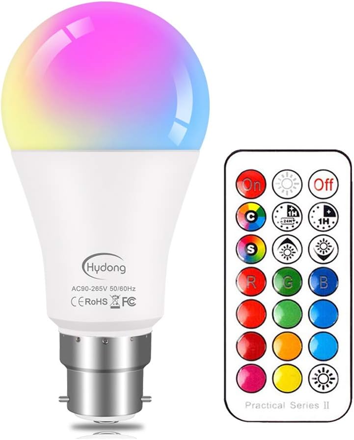 Colour Changing Bulb B22 10W Dimmable, RGBW LED Light Bulbs Mood Lighting with 21key Remote Control,Dual Memory Function,12 Color Choices for Home Dec