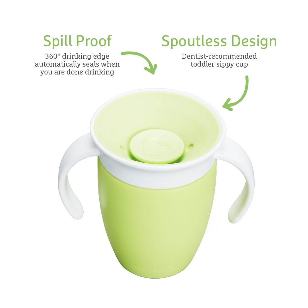 Munchkin Miracle 360 Sippy Cup | Trainer Toddler BPA Free Baby & Toddler Cups w.Handles | Non Spill | Dishwasher Safe Baby | Leakproof | 6+ Months| 7oz/207ml | 2 Pack | Blue/Green