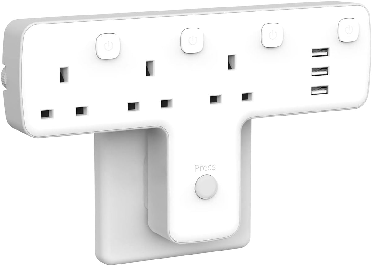 Plug Adapter, Mscien 3 Way Extension Plug with 3 USB, Plug Extension Socket with Independent Switches, Multi Plug Adaptor UK Built-in Surge Protector with 180 Degree Rotation Button