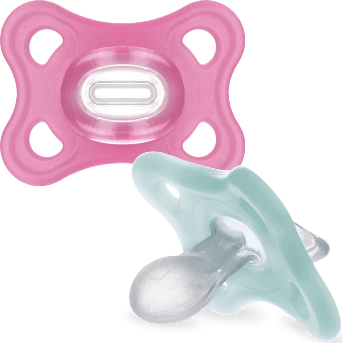 MAM Comfort Dummies, 0-3M, 2 Pack, Orthodontic Design, Pink/Cream