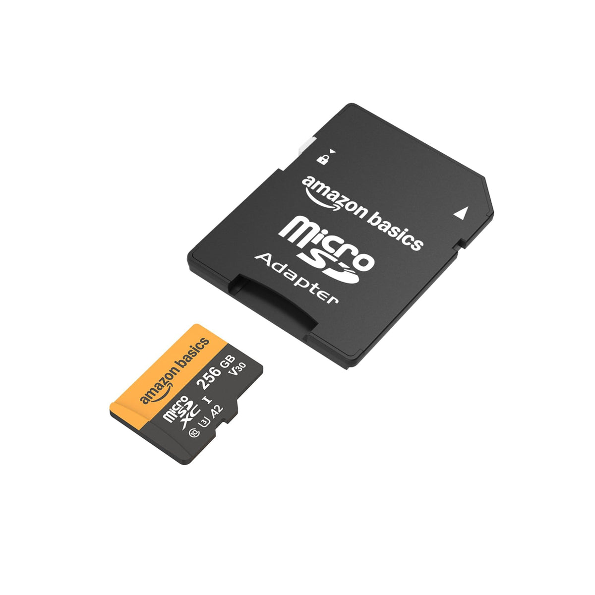 Amazon Basics microSDXC Memory Card with Full Size Adapter, A2, U3, Read Speed up to 100 MB/s, 128GB, Black