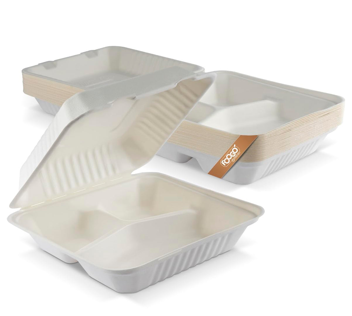 FOOGO Green 50pcs Clamshell Takeaway Boxes, 9x6 inch, 30oz / 900ml