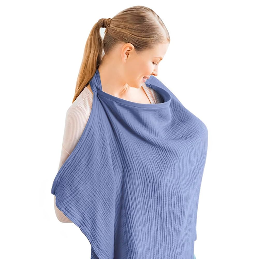 Aolso Breastfeeding Cover Nursing Cover, Muslin Cotton Soft Breathable Nursing Cover, Adjustable Strap Breast Feeding Coverall for Car Seat Blanket and Stroller Coverall (Green)