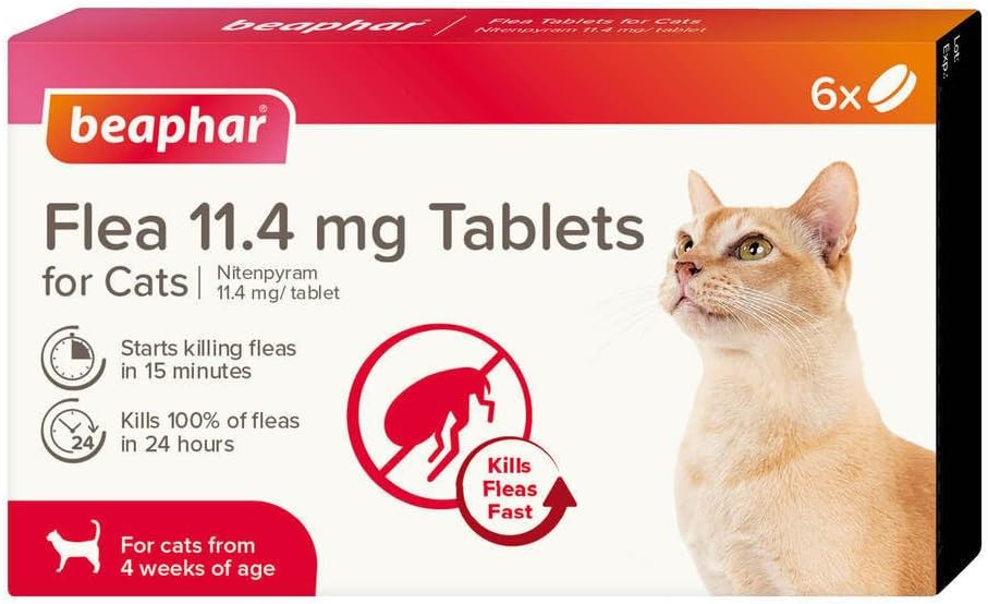 Beaphar - Flea Tablets for Cats & Kittens - 6 Treatment Pack - Rapid Knock Down of Fleas - Starts Killing Fleas in 15 Minutes, Kills 100% in 24hrs - Veterinary Medicine - For Cats from 4 Weeks Old