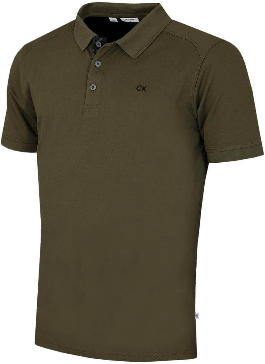 Calvin Klein Mens 2026 Campus 3 Button Ribbed Collar Golf Polo Shirt
