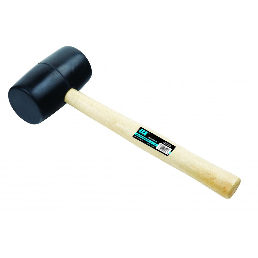 OX Trade Black Rubber Mallet 16oz / 450g, Non-Marking Hammer, Wooden Handle