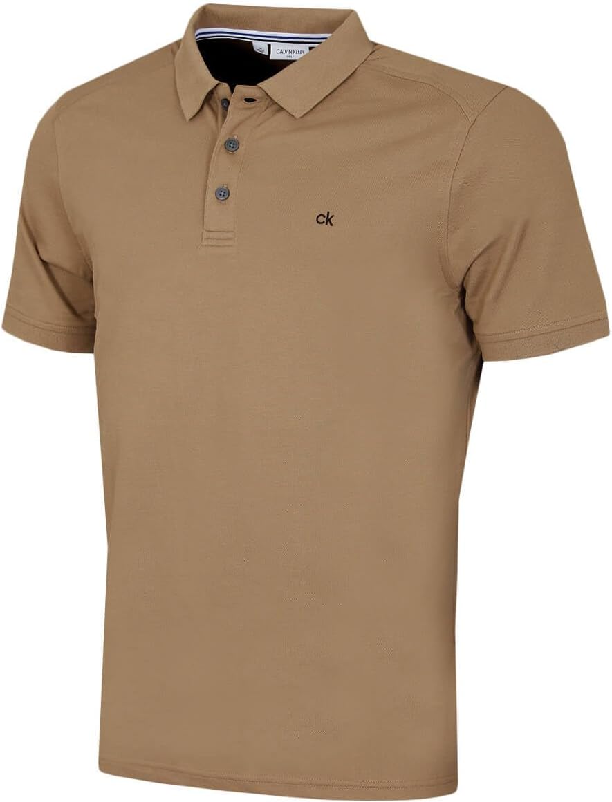 Calvin Klein Mens 2026 Campus 3 Button Ribbed Collar Golf Polo Shirt