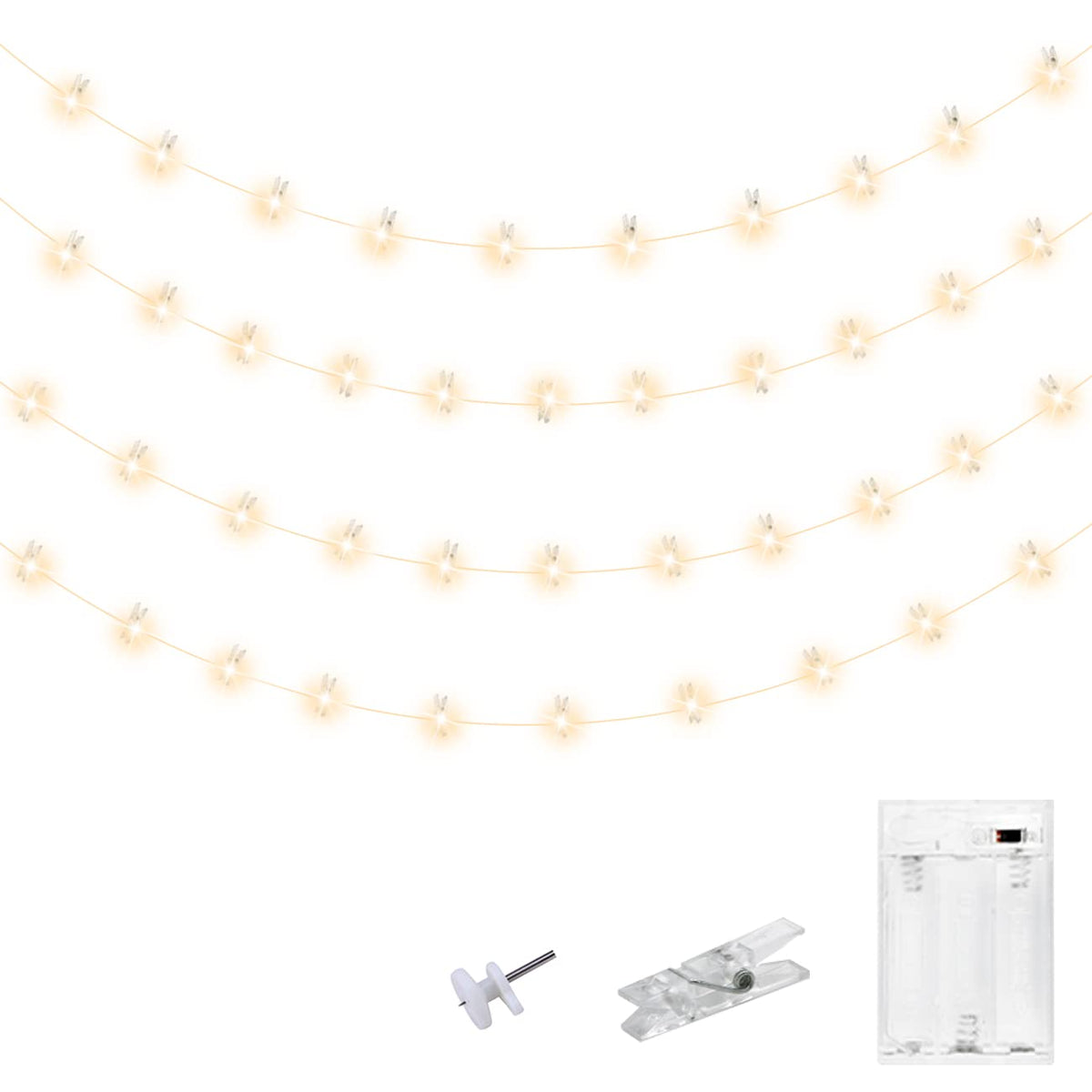 Kolpop 50LED Photo Clip String Lights, 5M Photo Peg Fairy Lights Indoor with 30 Clips Battery Powered Cooper Wire Hanging String Photo Display for Bedroom Birthday Wedding Party Christmas Decorations